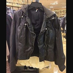 Black leather jacket with removable hoodie