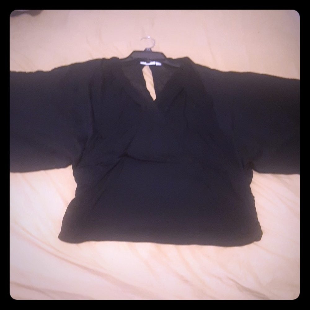 Sexy Backless fitted waist sheer bat sleeved shirt