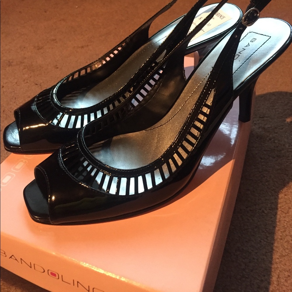 Patent leather peep toe heels