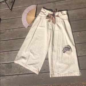 Anthropologie Linen Wide Leg Flare Gaucho Pants