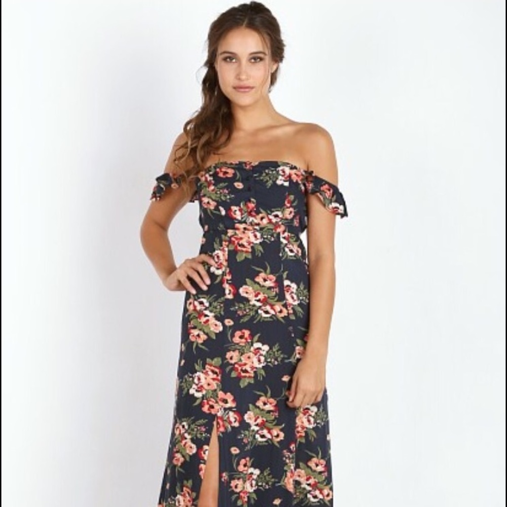 Flynn Skye Bardot Navy Poppy Dress