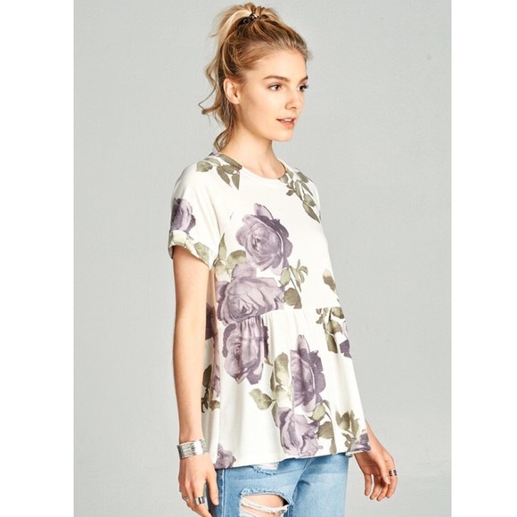 Floral Print Babydoll Top - Picture 2 of 5