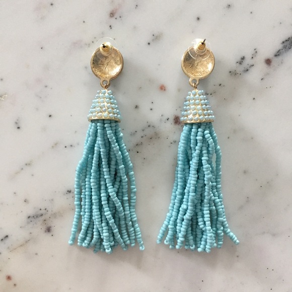 "Carmen" Earrings || Sky Blue Tassel Statement - Picture 3 of 9