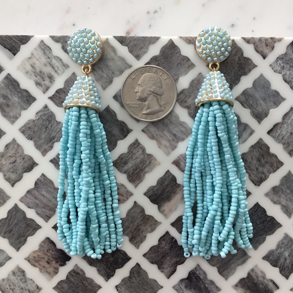 "Carmen" Earrings || Sky Blue Tassel Statement - Picture 4 of 9