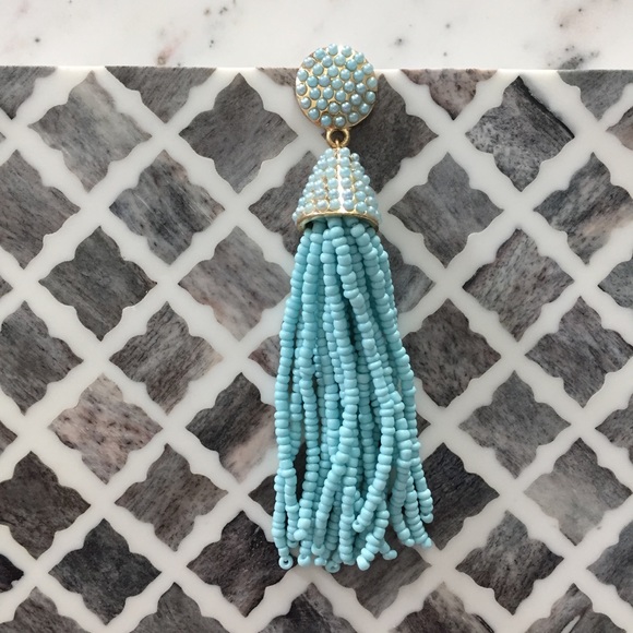 "Carmen" Earrings || Sky Blue Tassel Statement - Picture 5 of 9