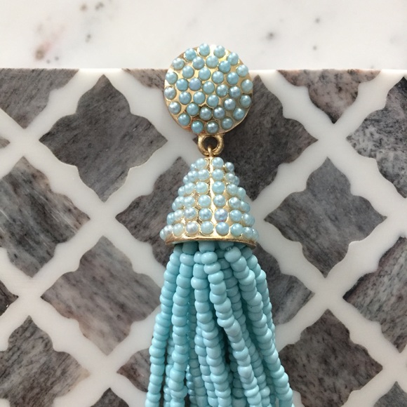 "Carmen" Earrings || Sky Blue Tassel Statement - Picture 6 of 9