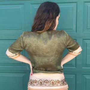 vintage green floral boho shirt w/ contrast trim