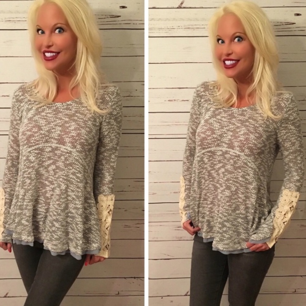 Heather gray slub knit crochet detail tunic! - Picture 2 of 4