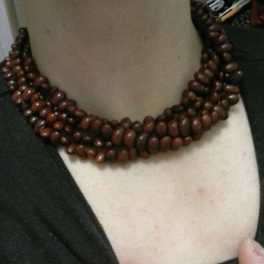 Coffee bean and blAck pearl bib necklace