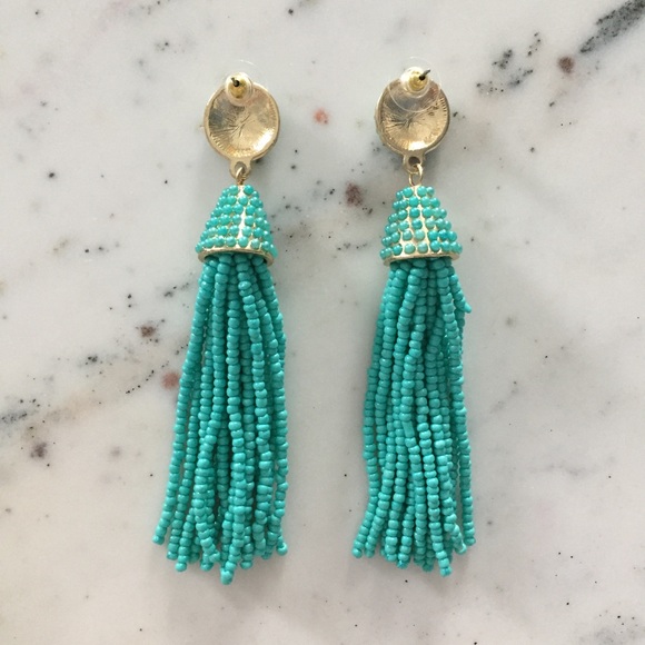 "Carmen" Earrings || Aqua Blue Tassel Statement - Picture 3 of 9