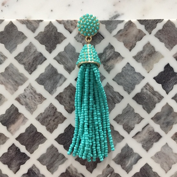 "Carmen" Earrings || Aqua Blue Tassel Statement - Picture 5 of 9