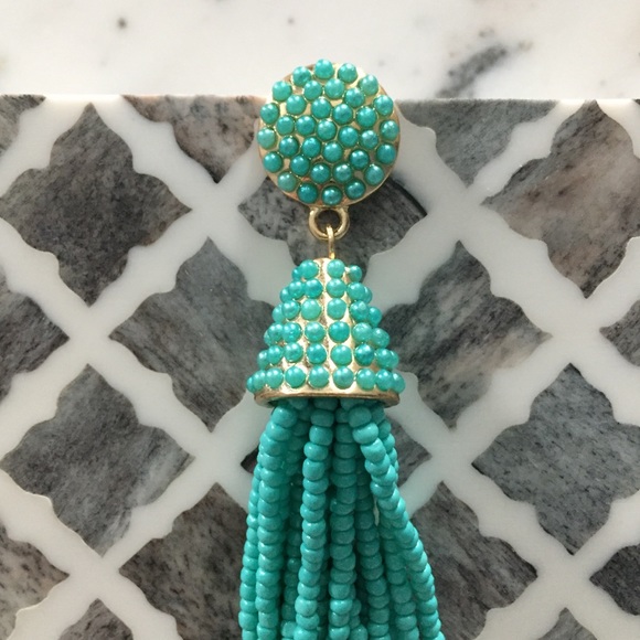 "Carmen" Earrings || Aqua Blue Tassel Statement - Picture 6 of 9