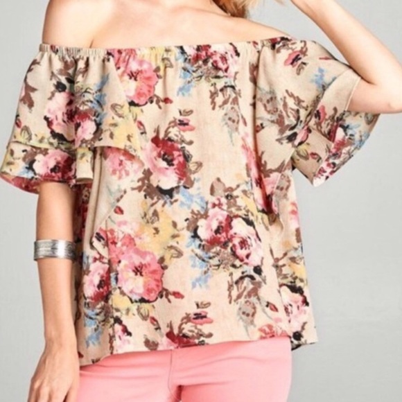 Off The Shoulder Floral Blouse - Picture 3 of 6