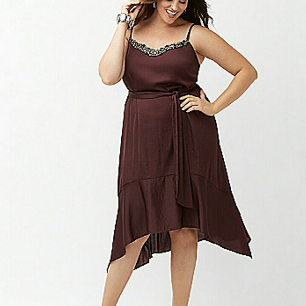 Embellished Slip Dress color: Merlot