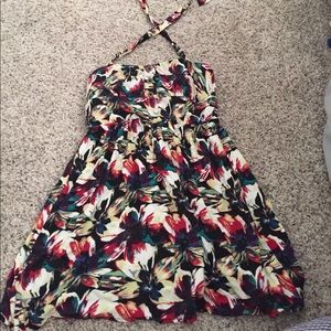 colorful dress with halter top ties behind neck!