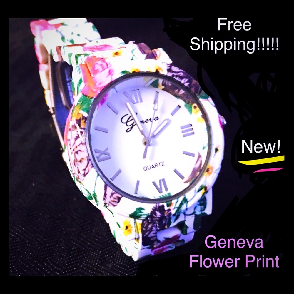 Flower print Geneva watch