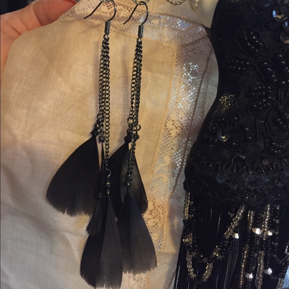 Black feather earrings