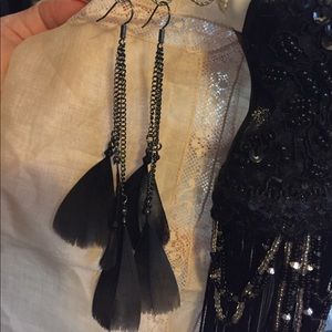 Black feather earrings