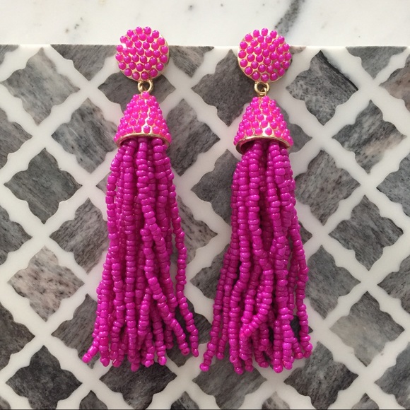 "Carmen" Earrings || Hot Pink Tassel Statement - Picture 2 of 9