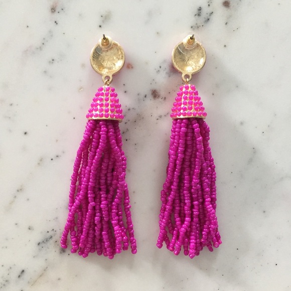 "Carmen" Earrings || Hot Pink Tassel Statement - Picture 3 of 9