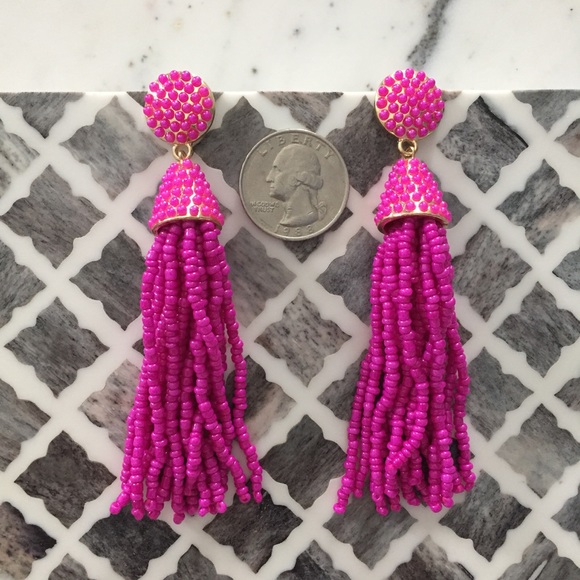 "Carmen" Earrings || Hot Pink Tassel Statement - Picture 4 of 9