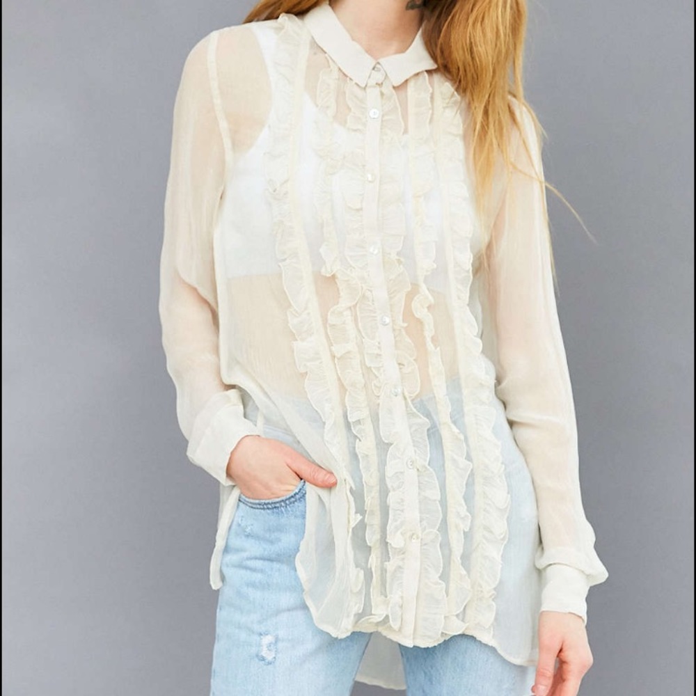 ‼️ISO‼️ Kimchi Blue Sheer Ruffle Button Down