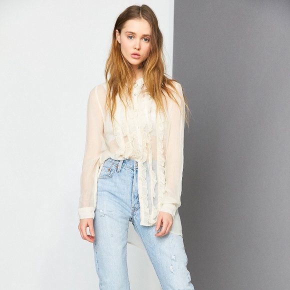 ‼️ISO‼️ Kimchi Blue Sheer Ruffle Button Down - Picture 2 of 3