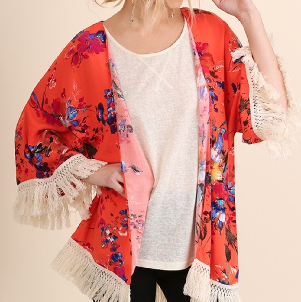 Coral kimono cardigan