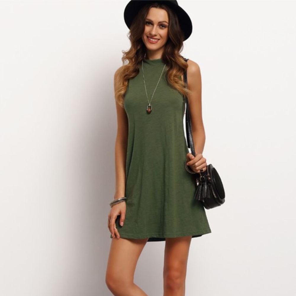 Olive Green Mockneck Swing Dress