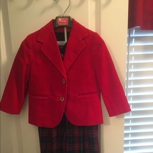 Imp red cord jacket size 3, vest and pants size 2t