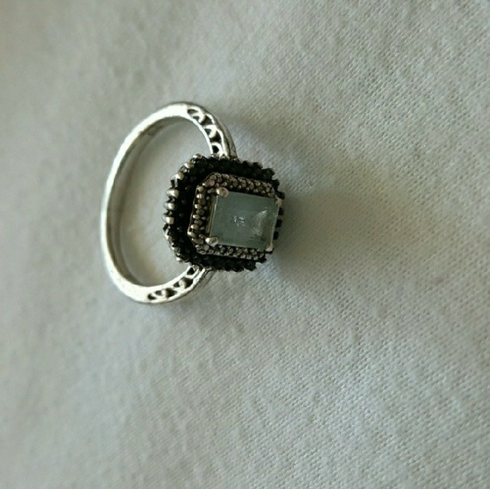 Aquamarine & Black Diamond Ring