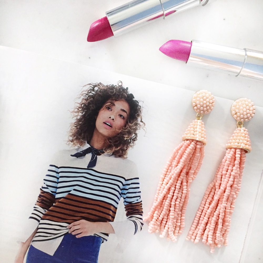 "Carmen" Earrings || Coral Pink Tassel Statement