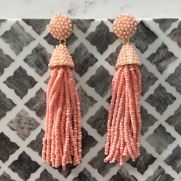 "Carmen" Earrings || Coral Pink Tassel Statement - Picture 2 of 9