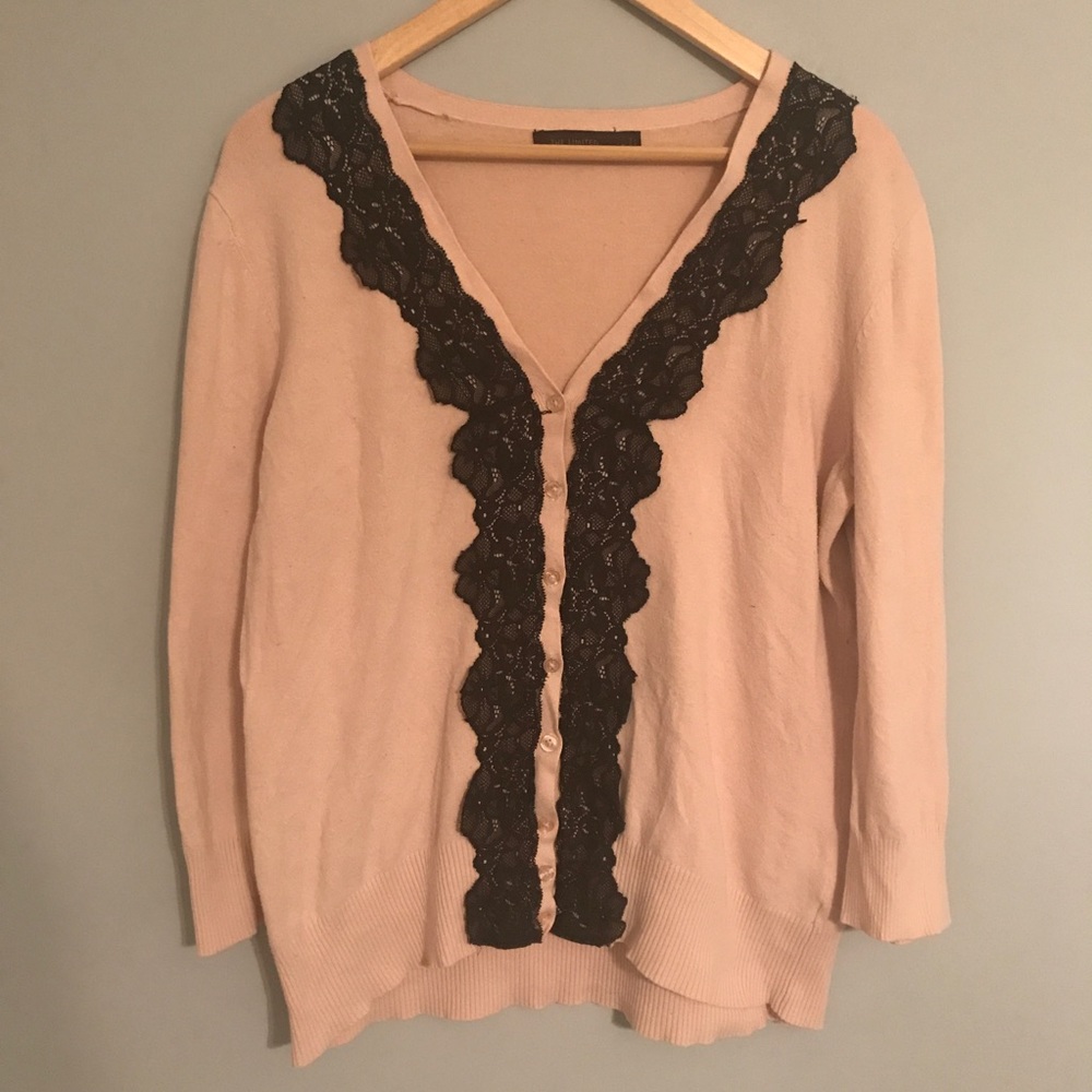 The Limited Pink and Black Lace Cardigan XL