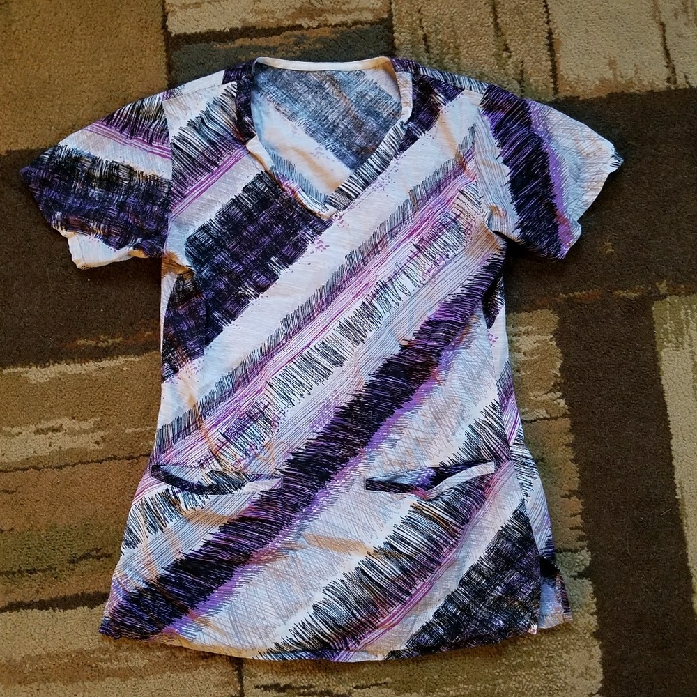 Scrub top grey white and purple xs