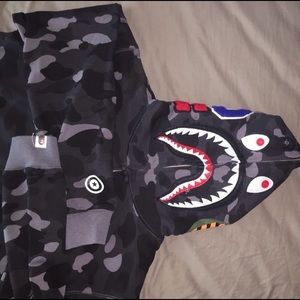 Bape Authentic Black Camo Shark Hoodie
