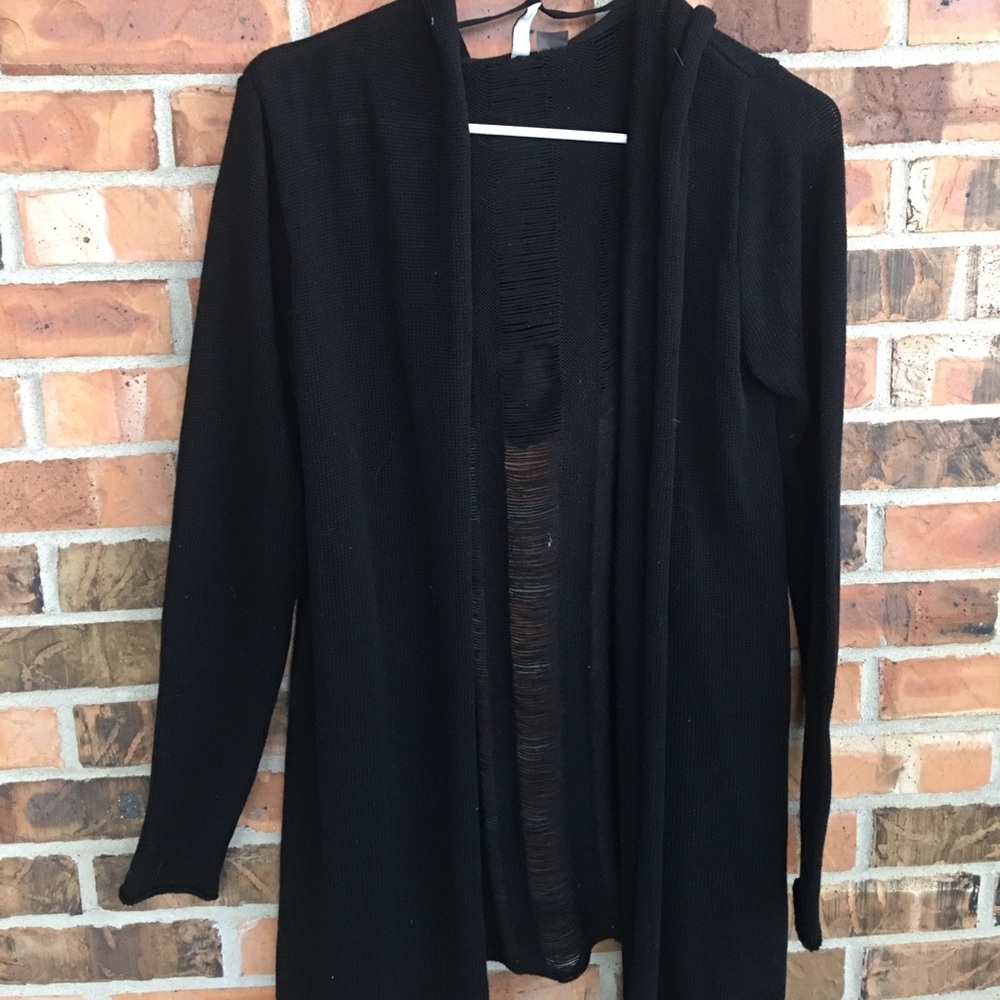 H&M black hooded cardigan with distressing