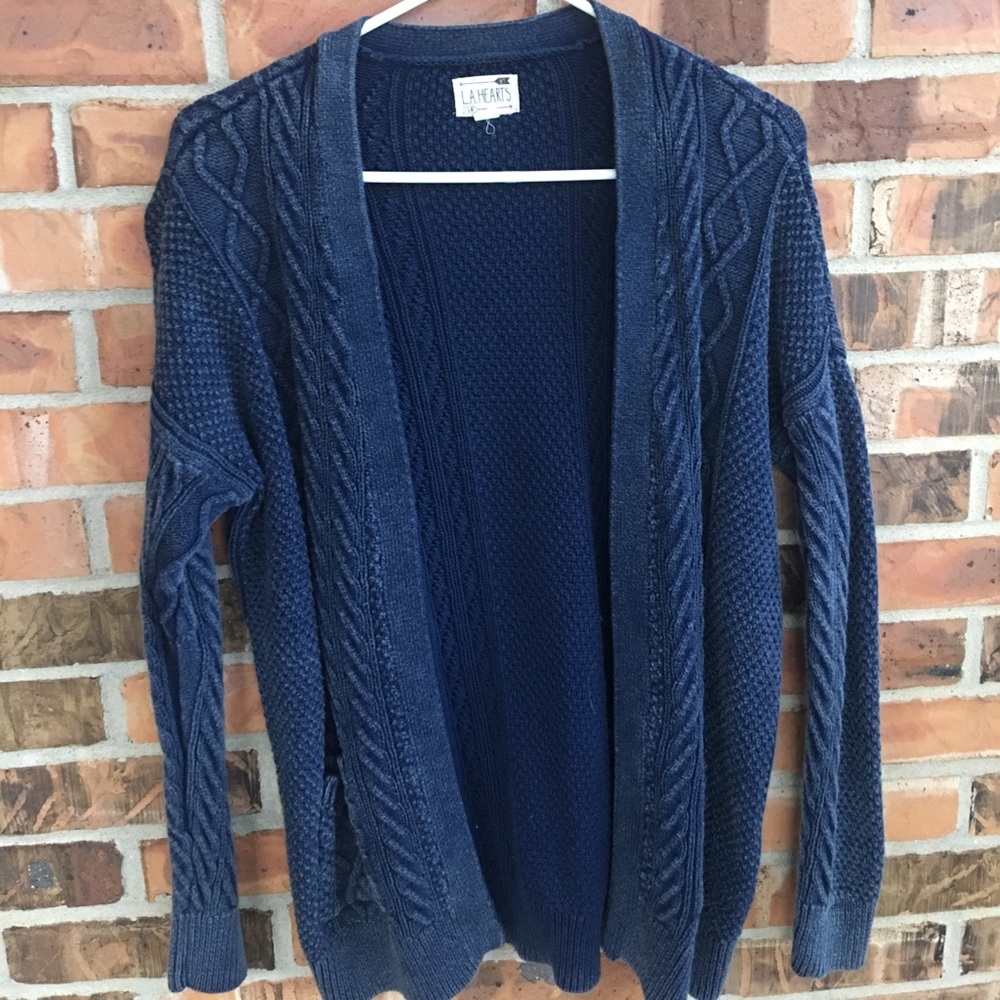 Blue cable knit cardigan