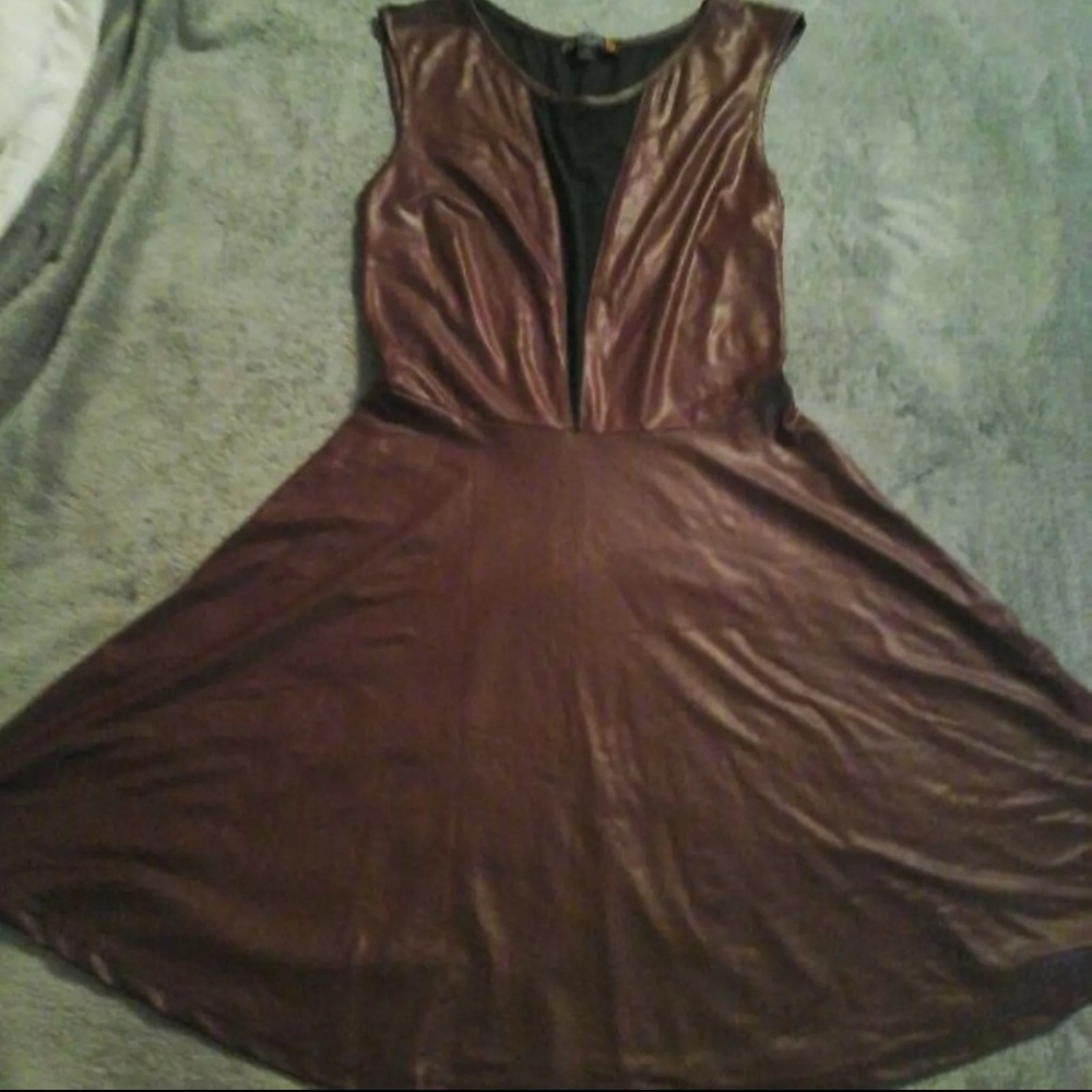 Black/Maroon sheer faux leather dress M