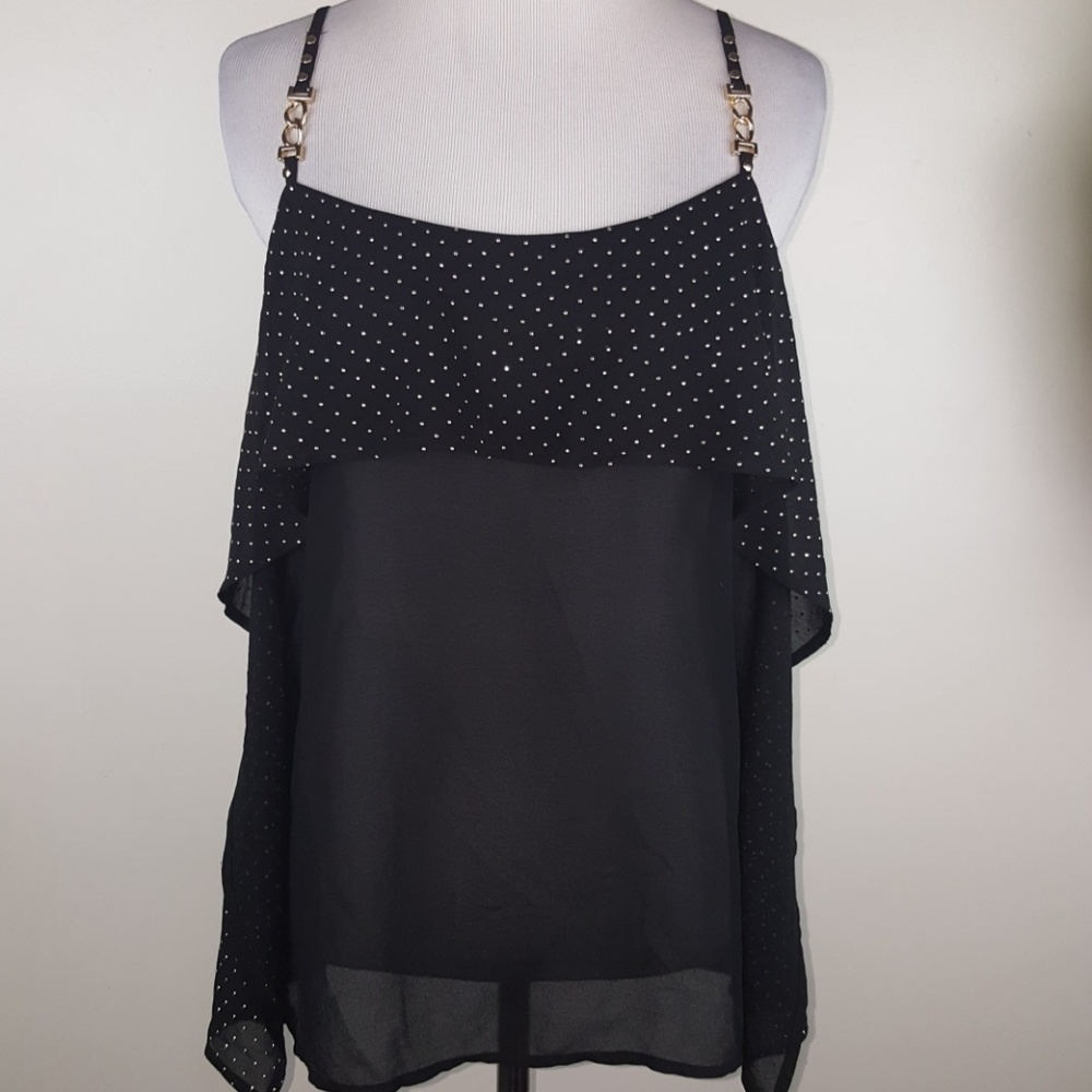 Cache Gold Jewelry Chain Straps Layered Blouse - Picture 2 of 8