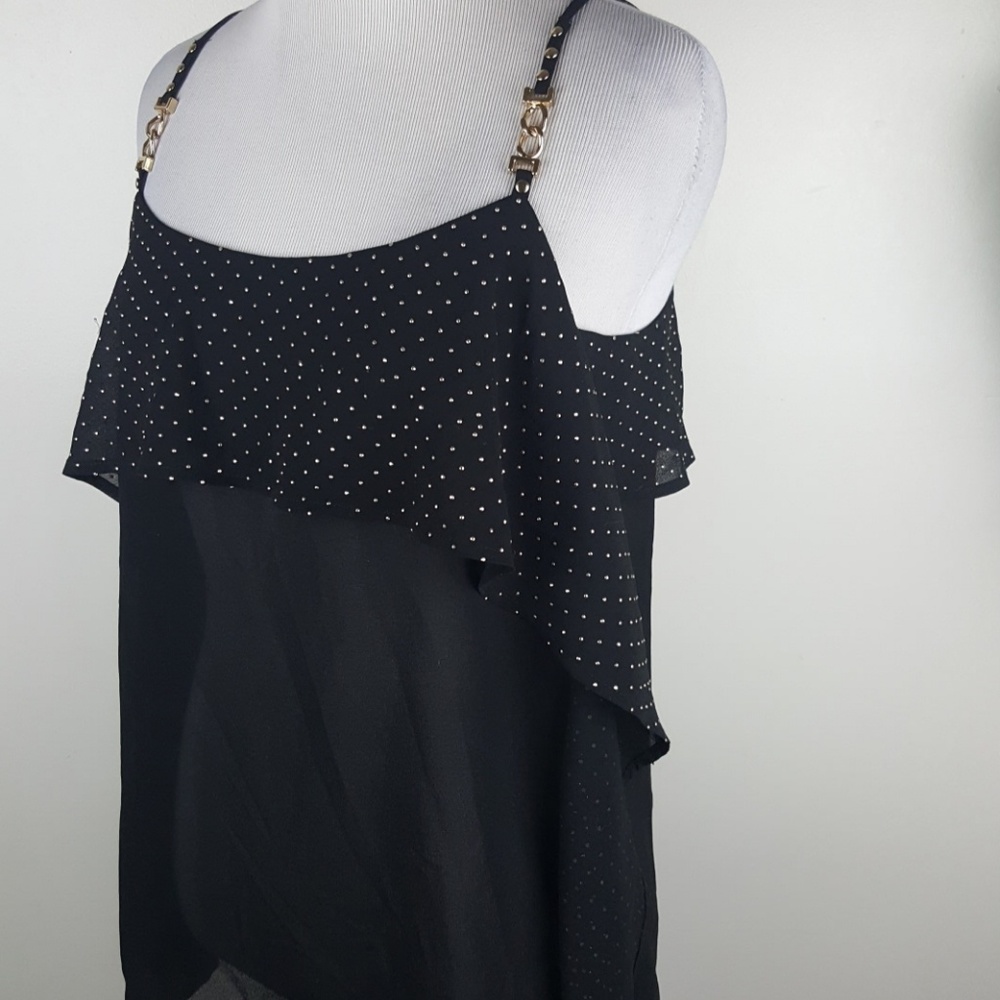 Cache Gold Jewelry Chain Straps Layered Blouse - Picture 4 of 8