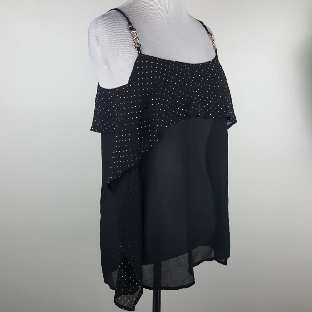 Cache Gold Jewelry Chain Straps Layered Blouse - Picture 3 of 8