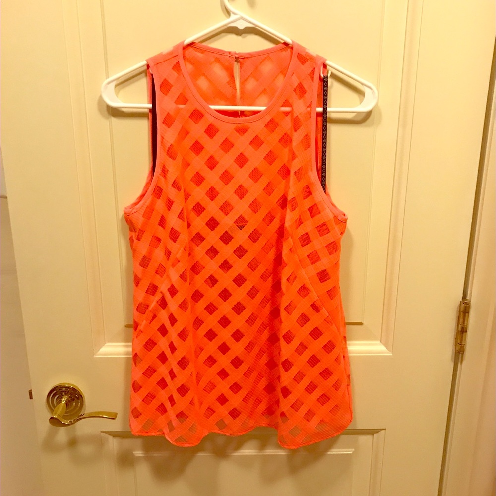 Nanette Lepore coral blouse with geometric design