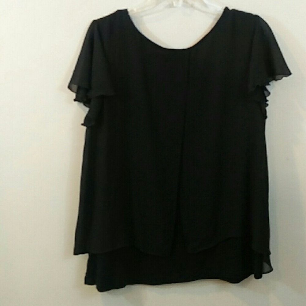 IZ Byer Womens 1X Black Flutter Sleeve Top Blouse - Picture 4 of 4