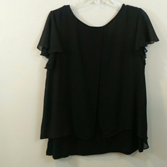 IZ Byer Womens 1X Black Flutter Sleeve Top Blouse - Picture 4 of 4