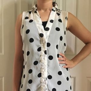 Sheer Polka Dot Button Up Tank