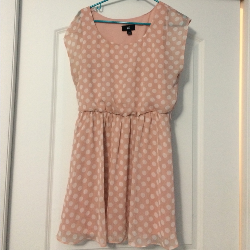 IZ Byer pink and white polka dot dress