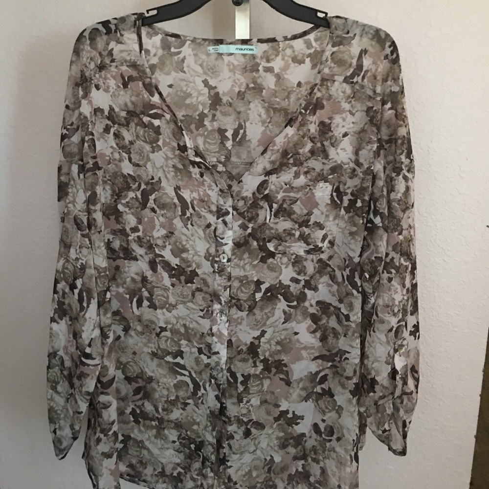 A sheer rose button down