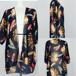 Black sheet Indian Feather and headdress Kimono