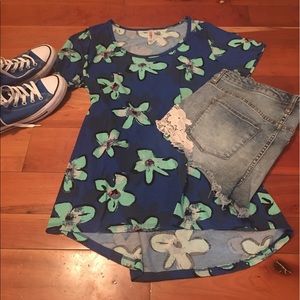 Lularoe Blue Classic with Green Flowers